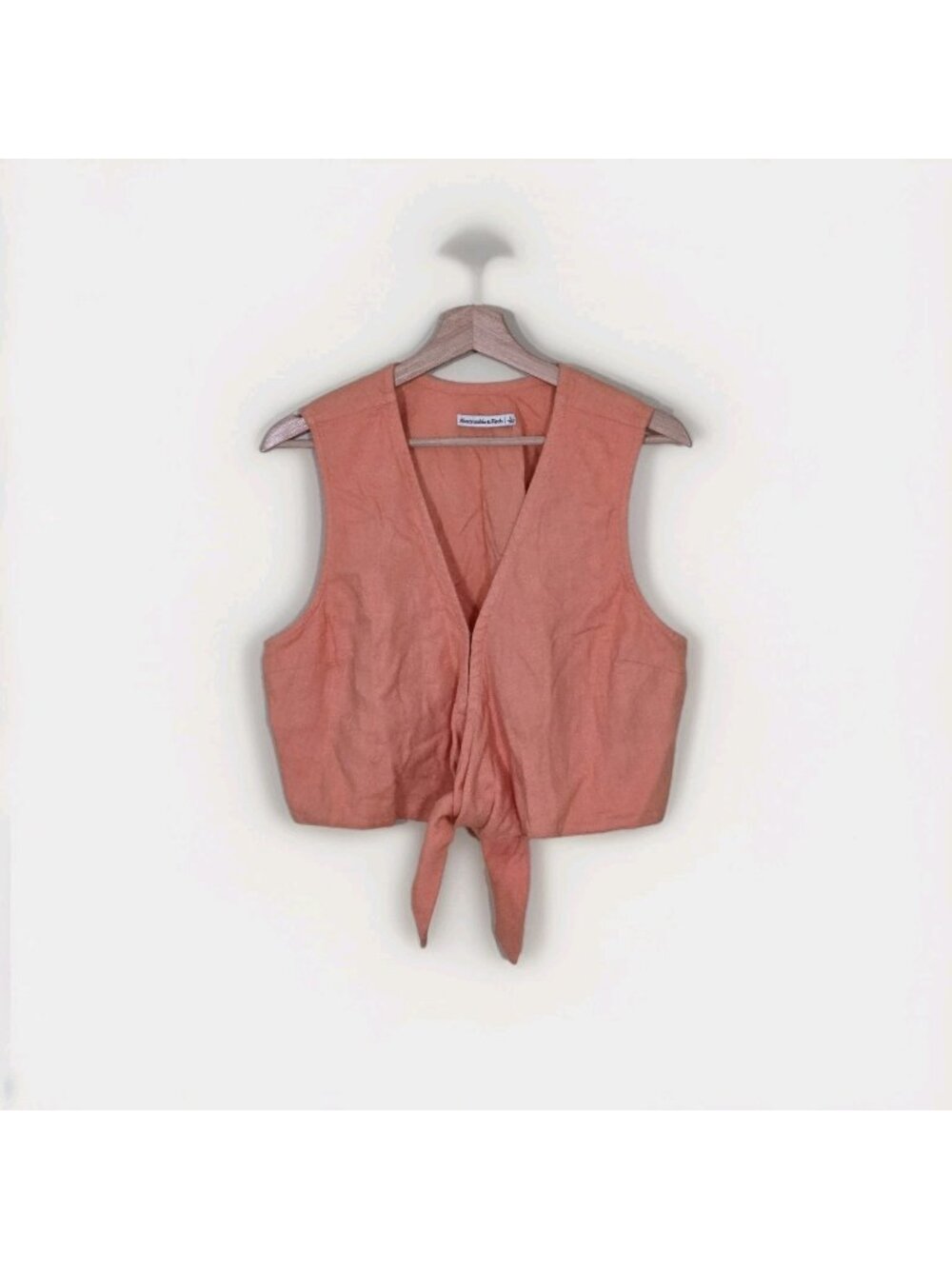 Abercrombie & Fitch Cropped Top Womens L Coral Tie Front Linen Blend Sleeveless - Picture 1 of 16